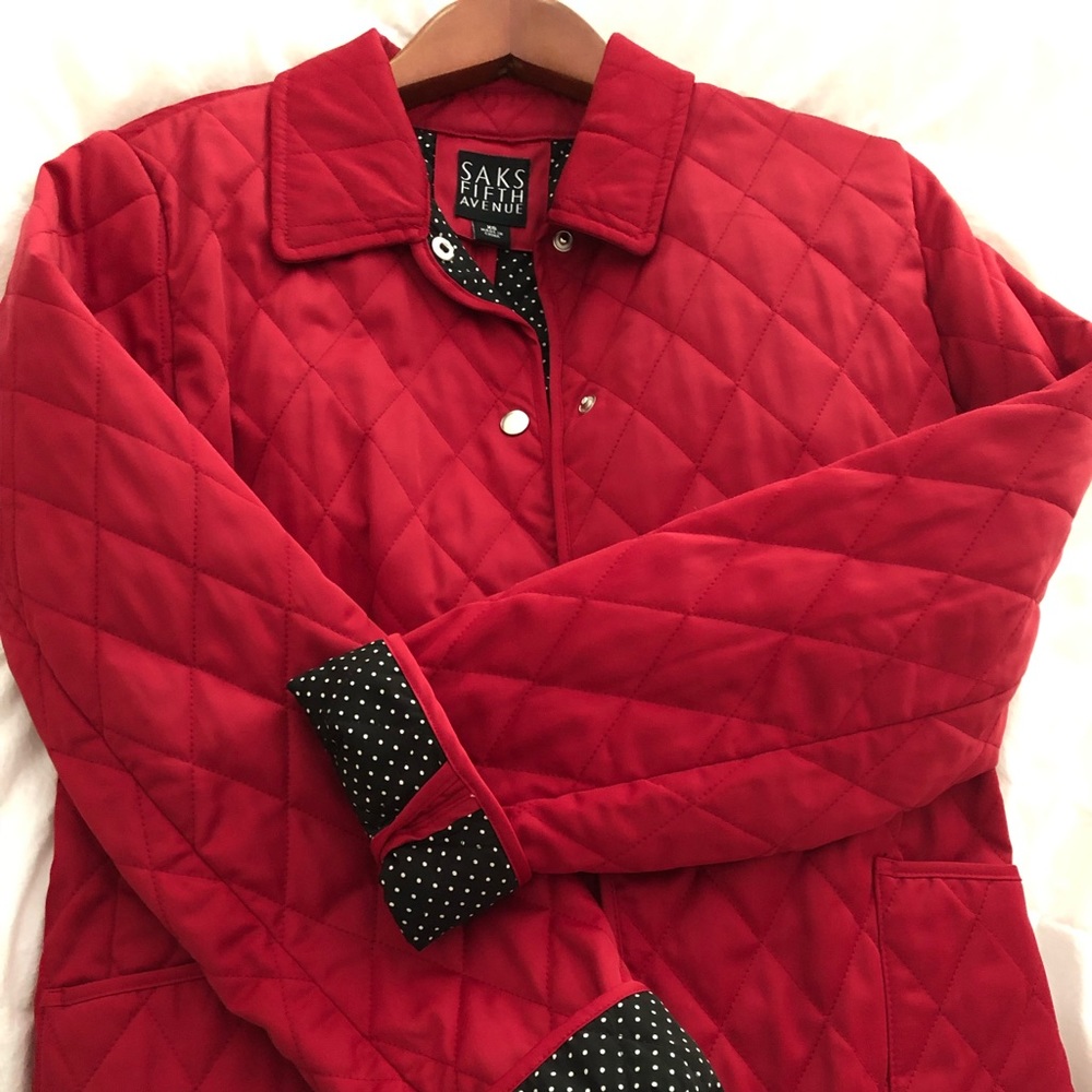 Ladies xs red quilted sacks fifth avenue jacket